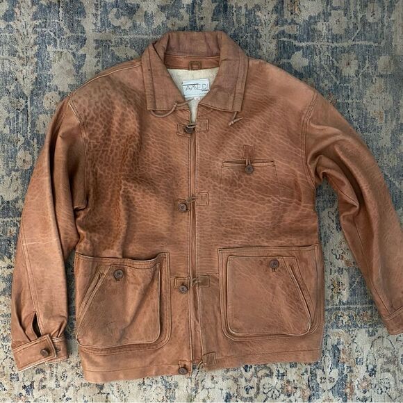 Vintage 1980’s baggy distressed leather toggle jacket sz 40